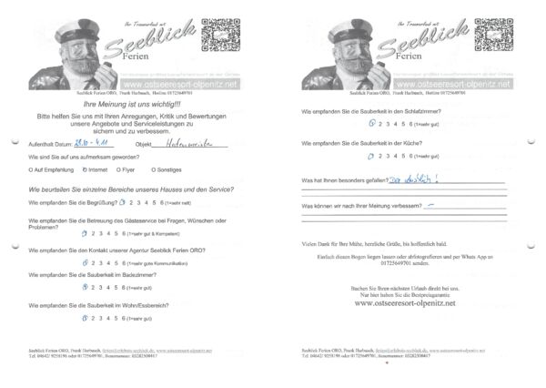 Gästefeedback vom 29.10.2023 - 04.11.2023